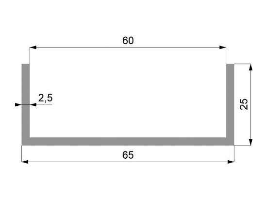 Obrázek Hliníkový U profil 65x25x2,5